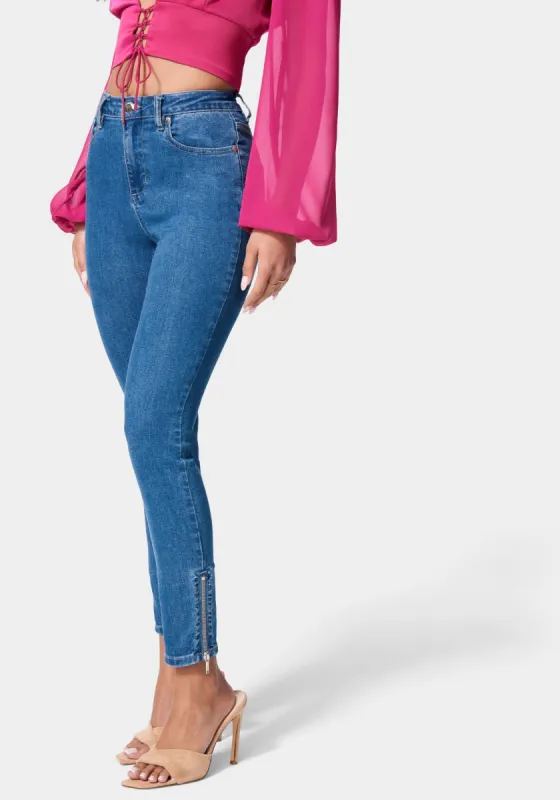 High Waist Zipper Hem Skinny Jeans sold by Bebe