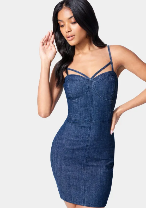 Spaghetti Strap Bustier Denim Dress sold by Bebe