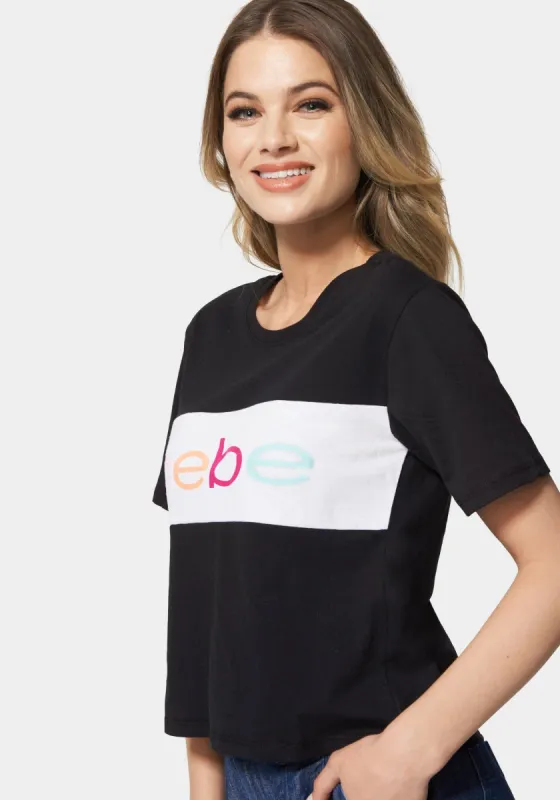 Bebe Color Block Logo Boxy Tee made by Bebe