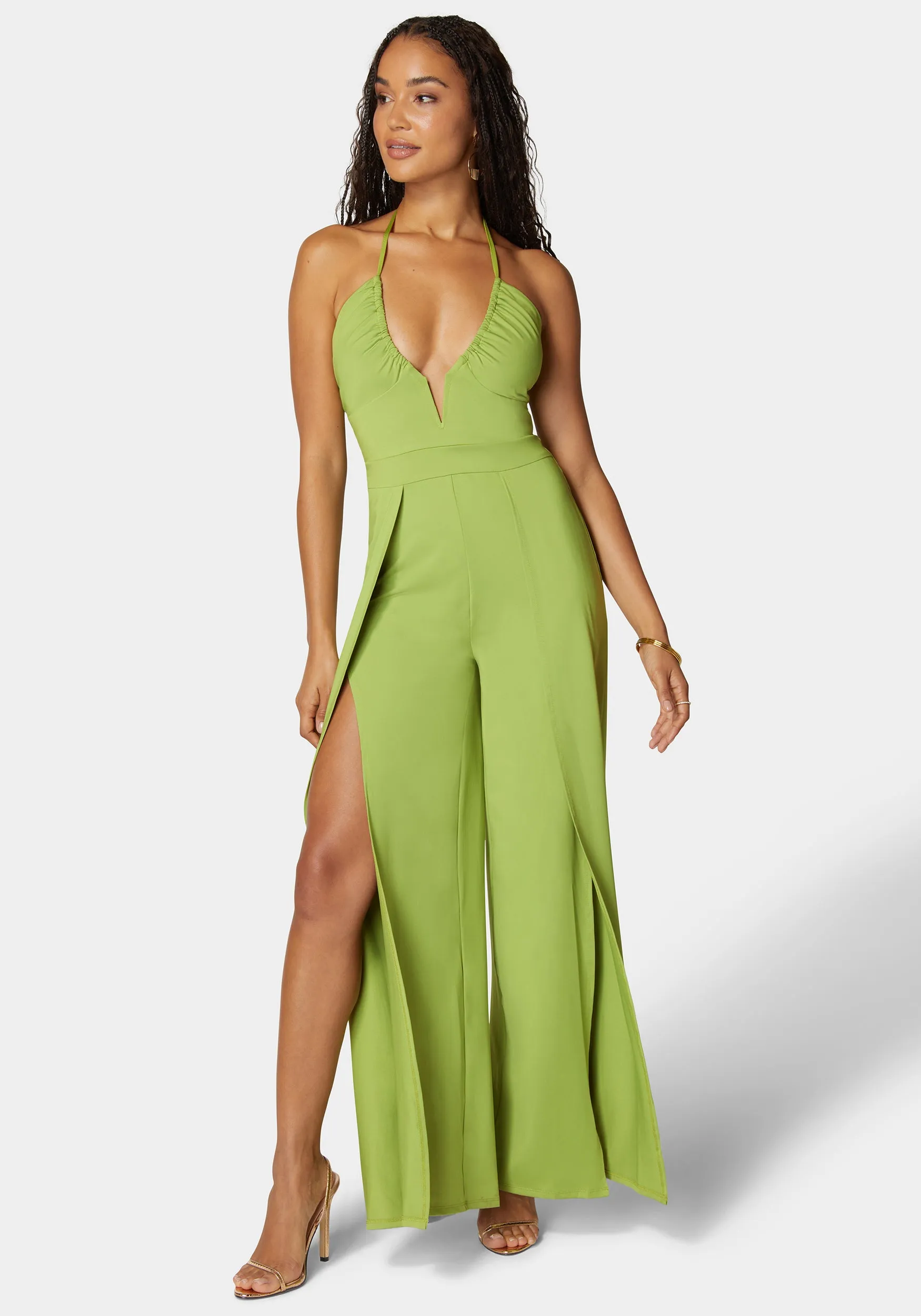 Strappy Slit Leg Jumpsuit sold by Bebe