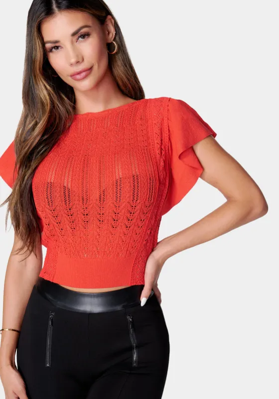 Pointelle Lace Trim Sweater sold by Bebe