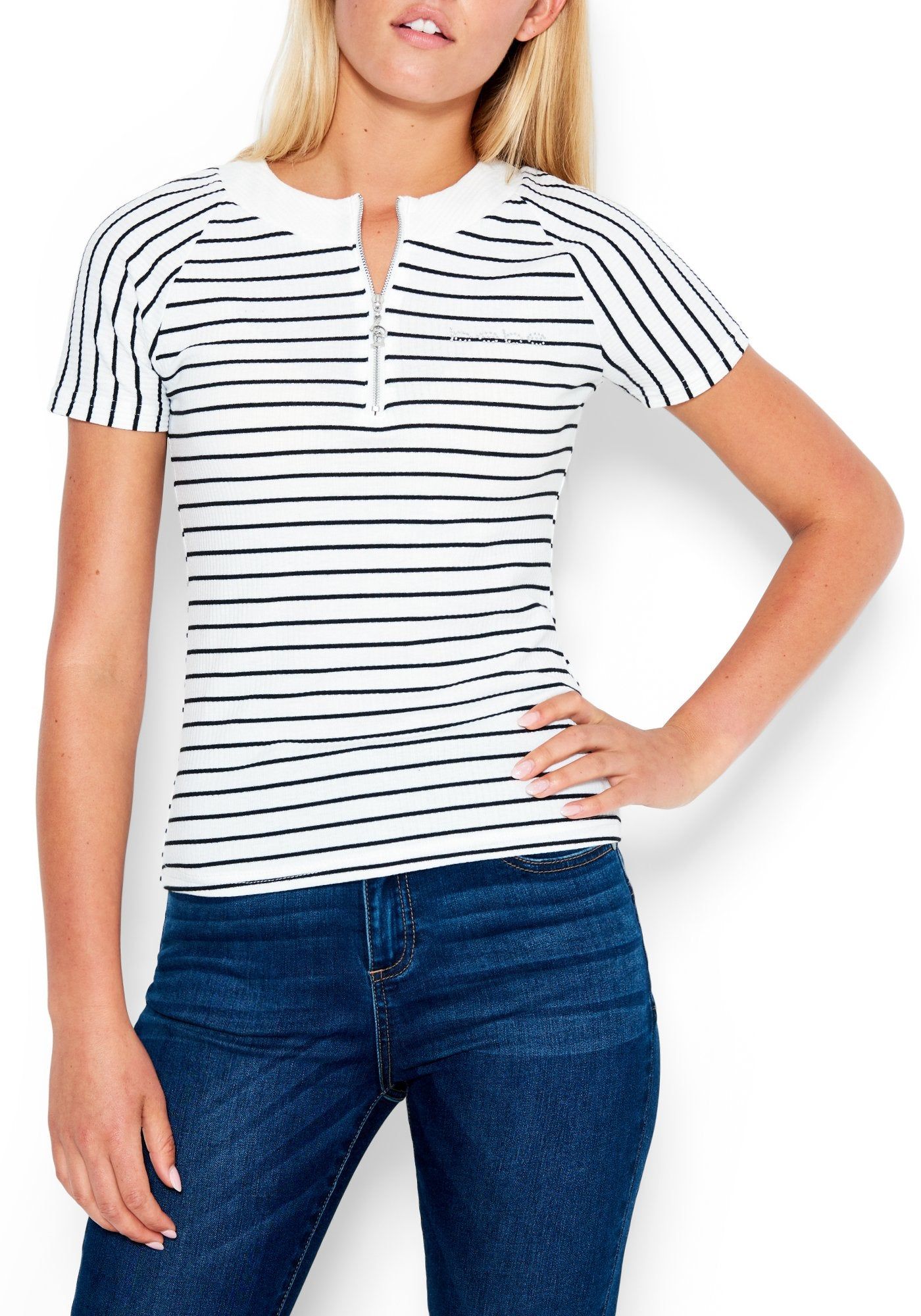 Bebe Logo Stripe ZiP Top sold by Bebe