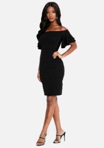 Off Shoulder Flutter Sleeve Dress sold by Bebe