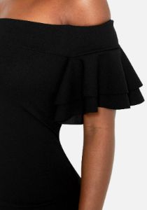Off Shoulder Flutter Sleeve Dress sold by Bebe