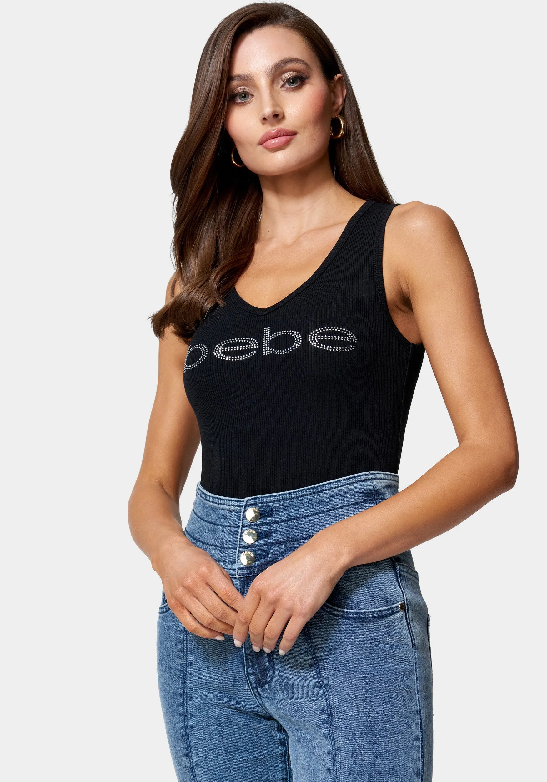 Bebe Logo V-Neck Rib Tank Top sold by Bebe product image thumbnail 2