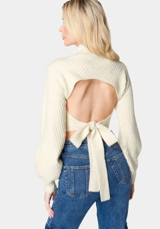 Open Back Mock Neck Sweater sold by Bebe