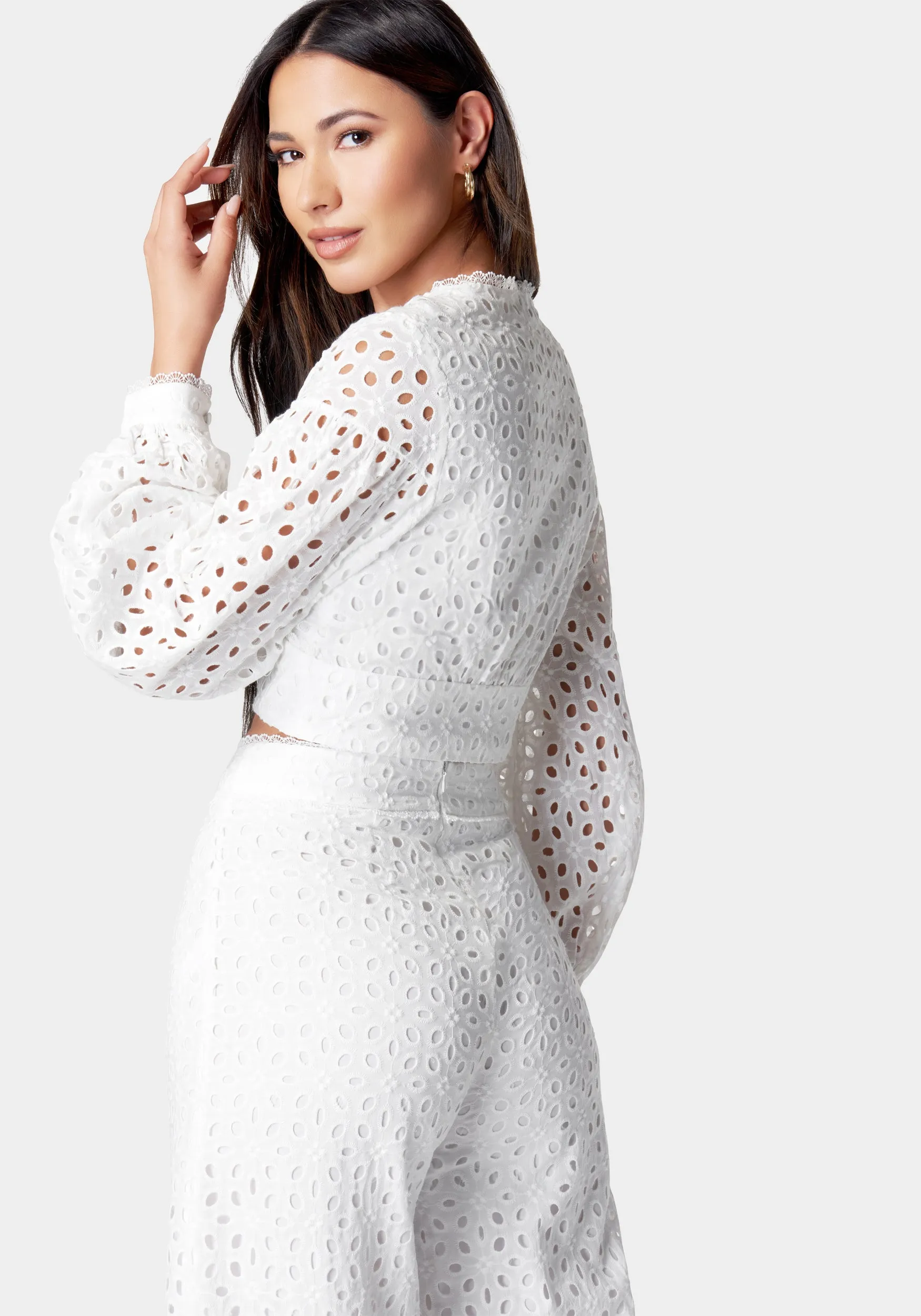 Balloon Sleeve Button Front Eyelet Blouse sold by Bebe product image thumbnail 4