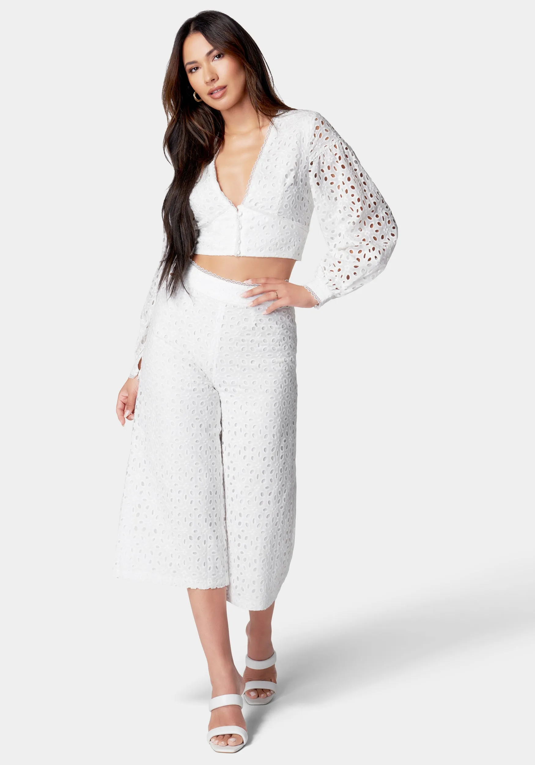 Balloon Sleeve Button Front Eyelet Blouse sold by Bebe product image thumbnail 3