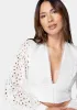 Balloon Sleeve Button Front Eyelet Blouse sold by Bebe
