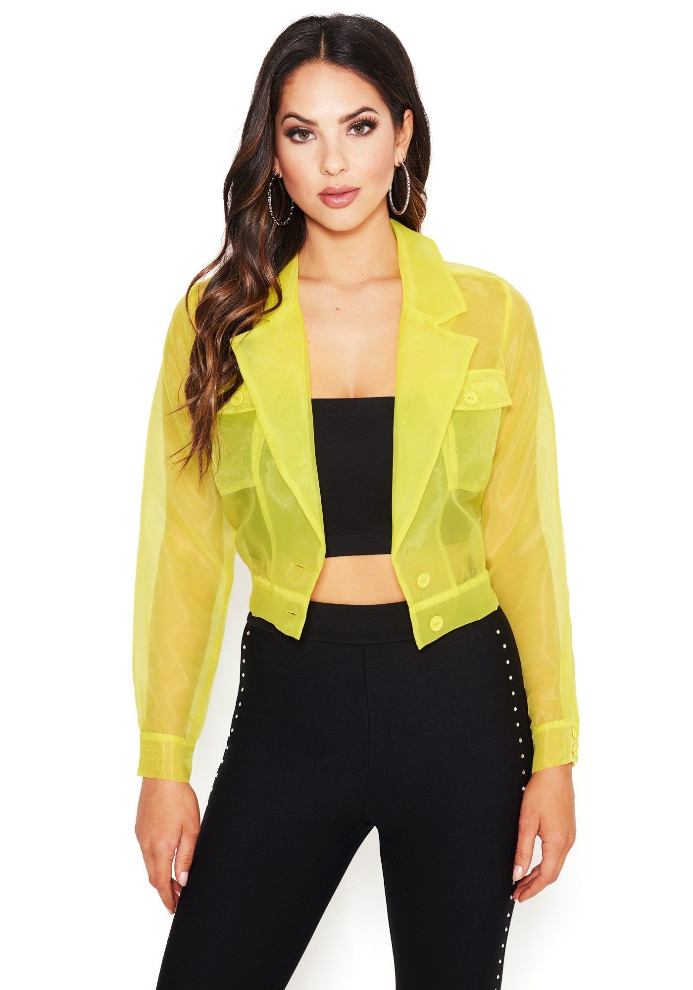 Organza Button Up Crop Jacket sold by Bebe