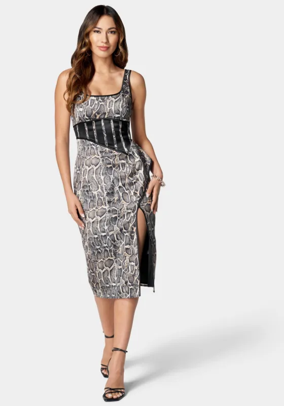 Printed Square Neck Slit Dress sold by Bebe