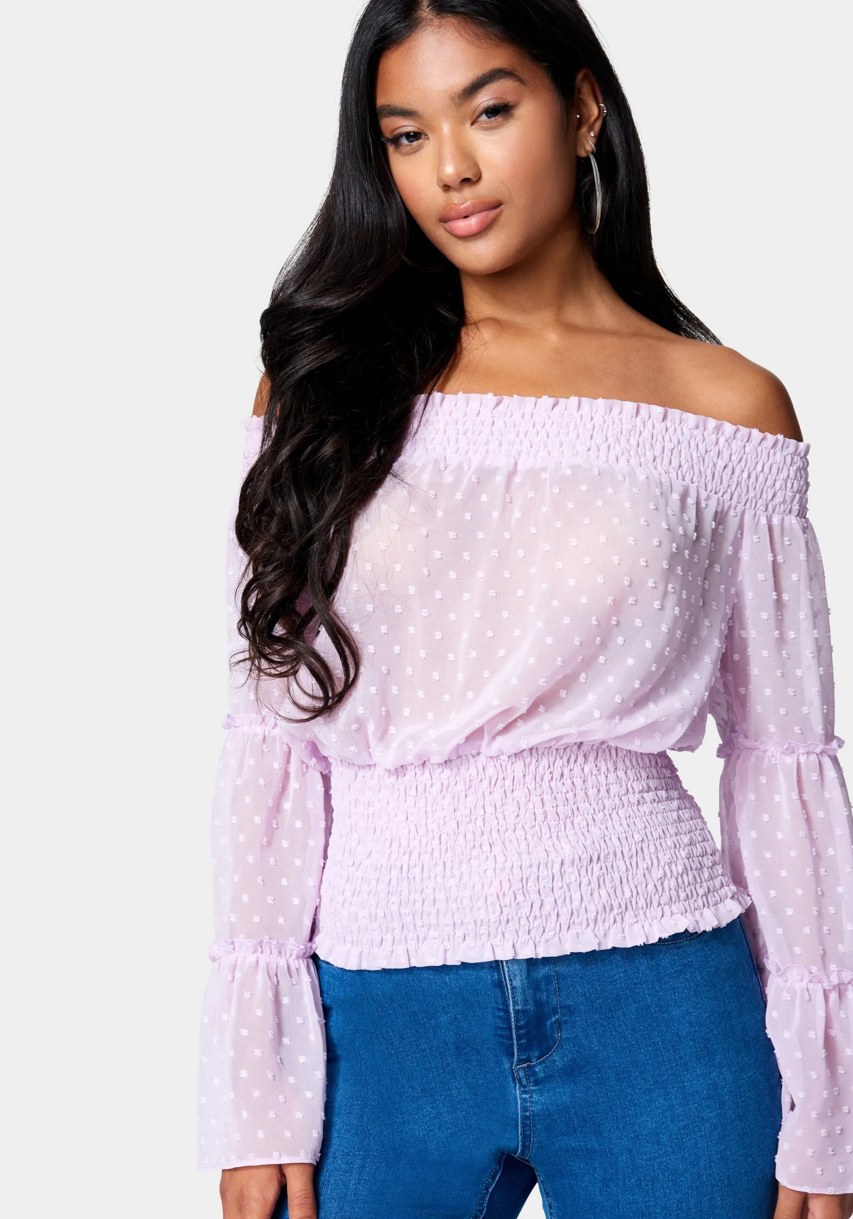 Swiss Dot Bell Sleeve Blouse sold by Bebe