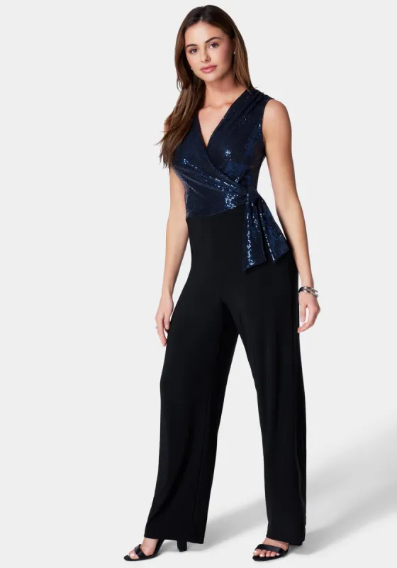 Disco Dot Wrap Tie Jumpsuit sold by Bebe