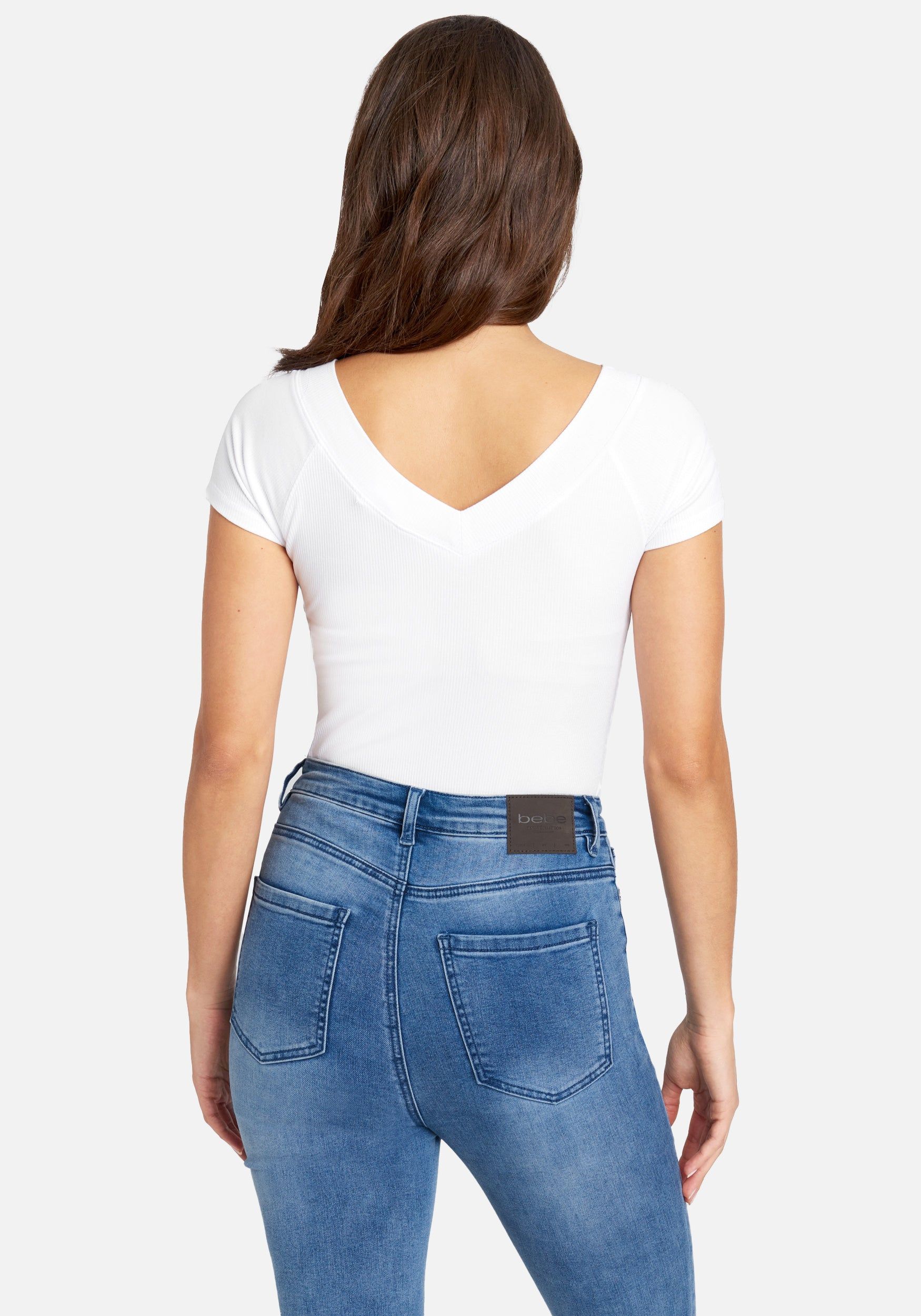 Crystal Logo Double V-Neck Short Sleeve Tee sold by Bebe product image thumbnail 3