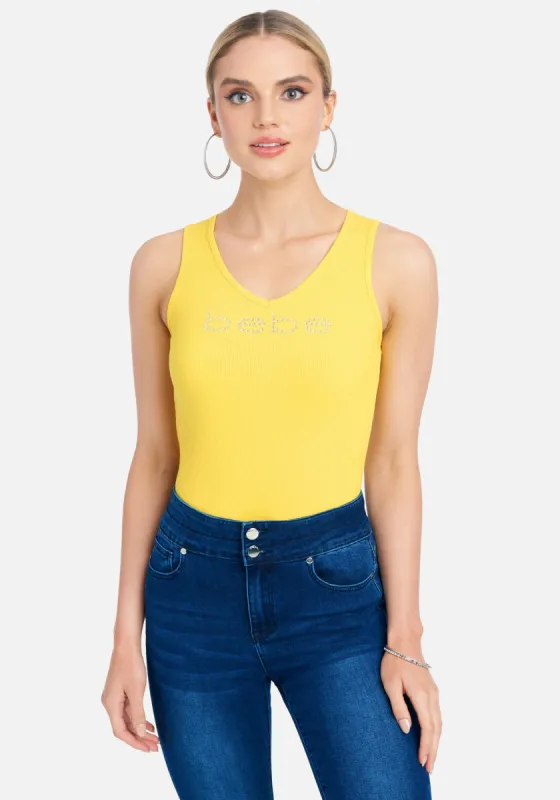 Crystal Logo V-Neck Tank Top sold by Bebe