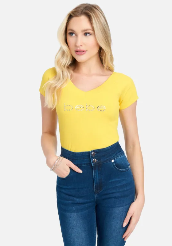 Crystal Logo Double V-Neck Short Sleeve Tee sold by Bebe