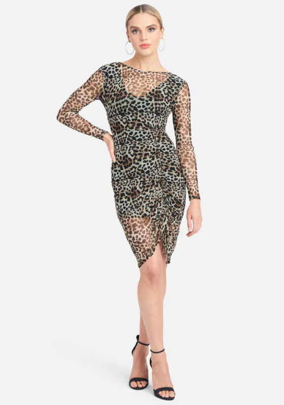 Long Sleeve Mesh Ruched Dress sold by Bebe