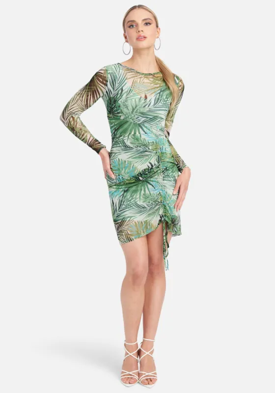 Long Sleeve Mesh Ruched Dress sold by Bebe