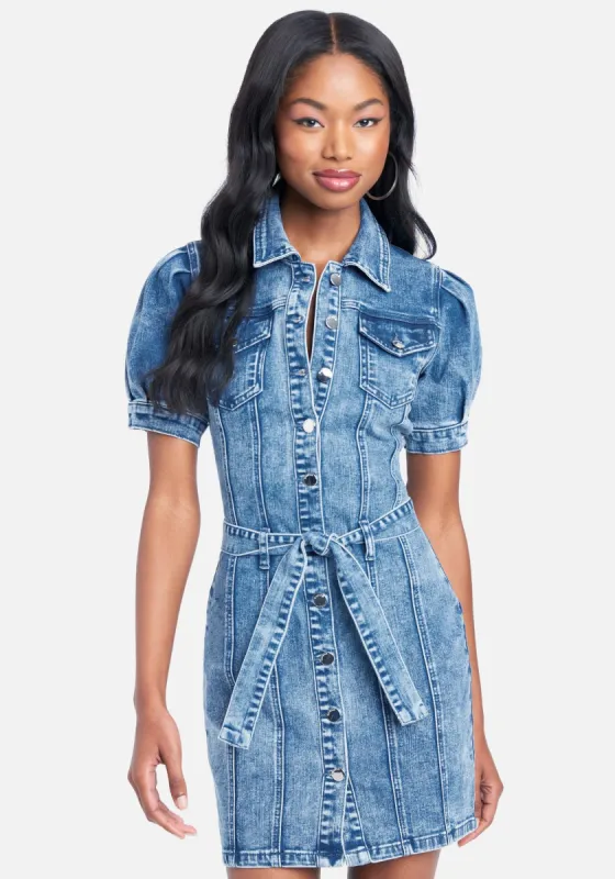 Front Button Denim Dress sold by Bebe
