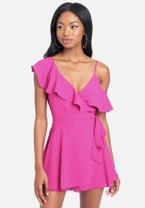 Ruffle Wrap Romper sold by Bebe