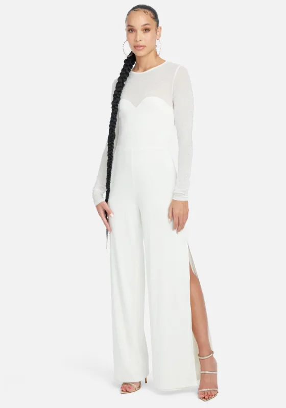 Embellished Illusion Jumpsuit sold by Bebe