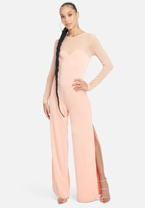Embellished Illusion Jumpsuit sold by Bebe
