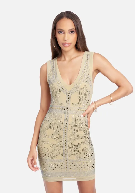 Embellished Mini Dress sold by Bebe