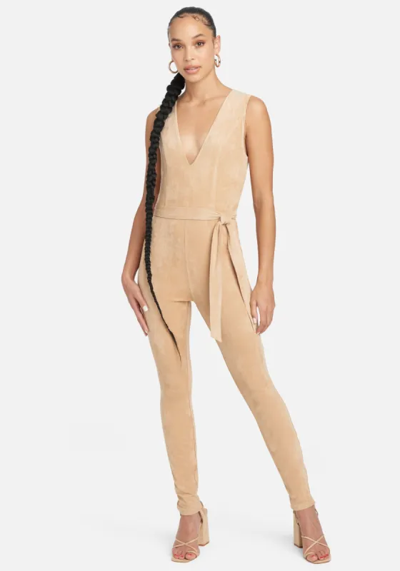 Faux Suede Jumpsuit sold by Bebe