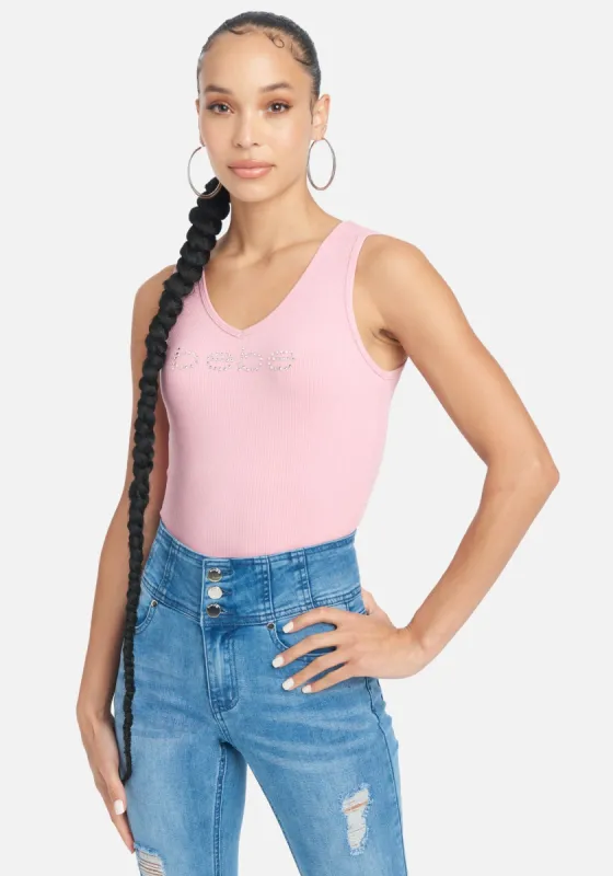 Crystal Logo V-Neck Tank Top sold by Bebe