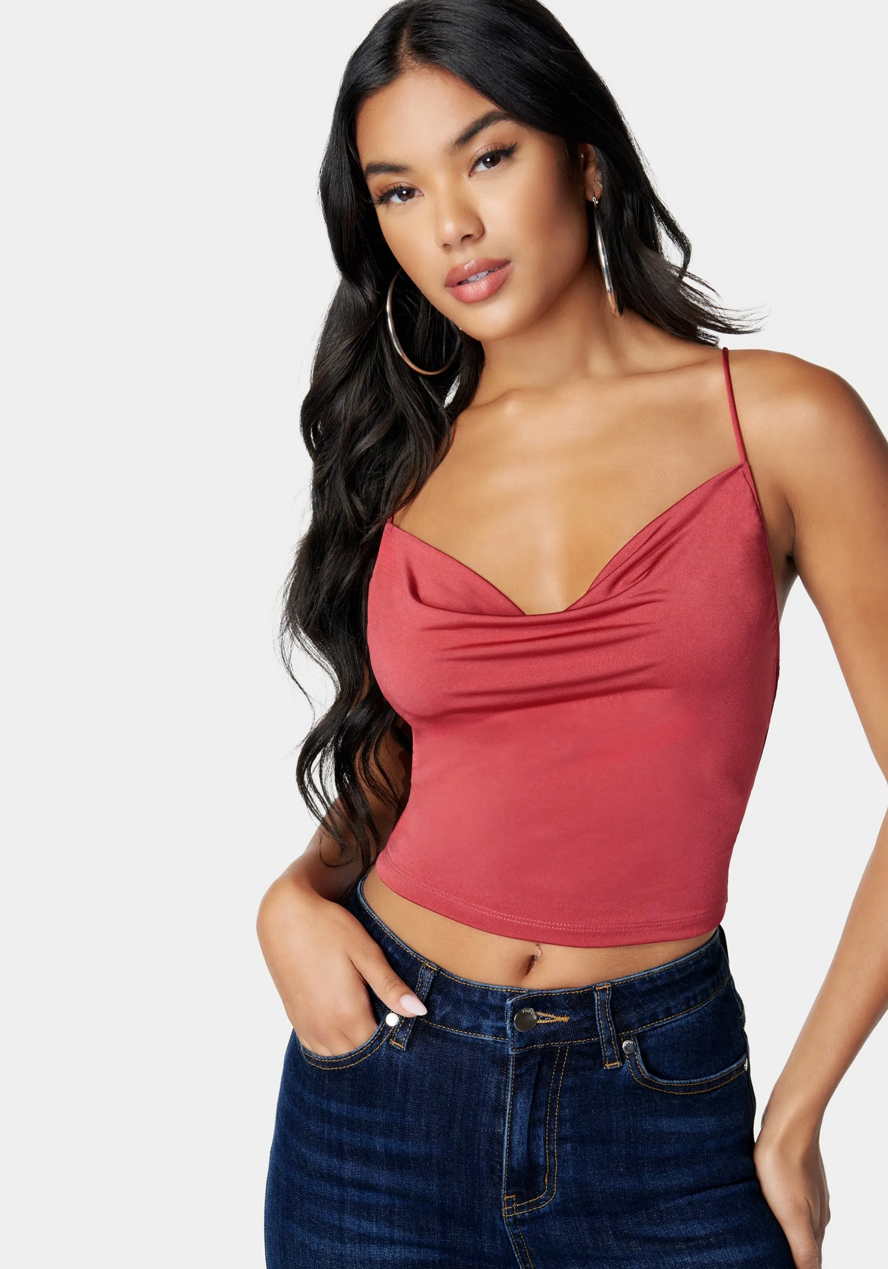 Drape Neck Criss Cross Back Top sold by Bebe
