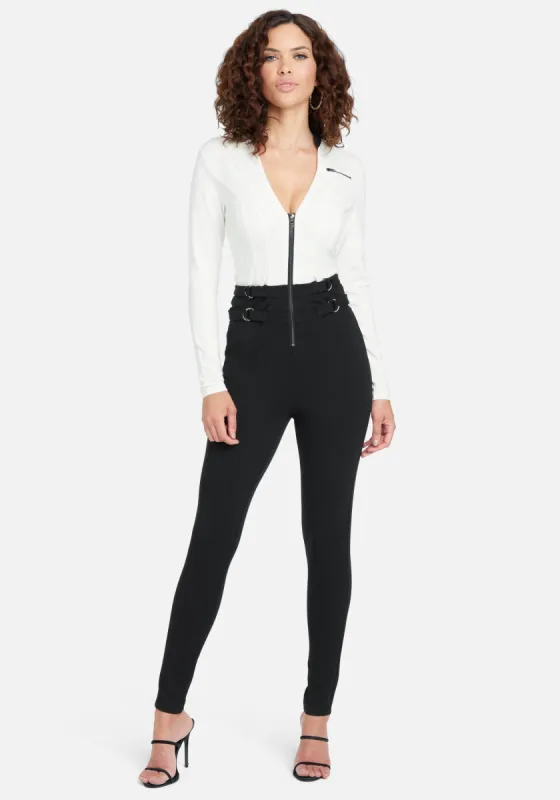 Moto Zip Front Jumpsuit sold by Bebe