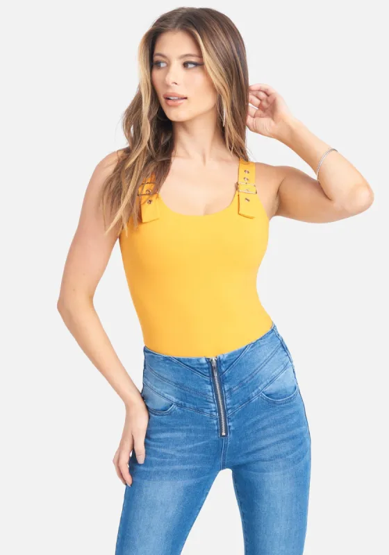 Buckle Shoulder Knit Bodysuit sold by Bebe