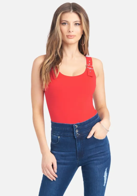 Buckle Shoulder Knit Bodysuit sold by Bebe