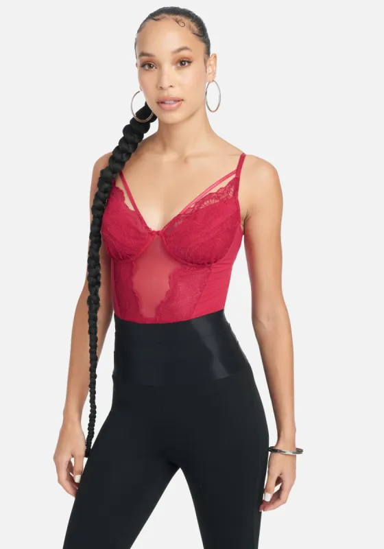 Stretch Lace And Mesh Bodysuit sold by Bebe