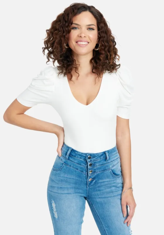 Rib Knit Ruched Sleeve Knit Top sold by Bebe