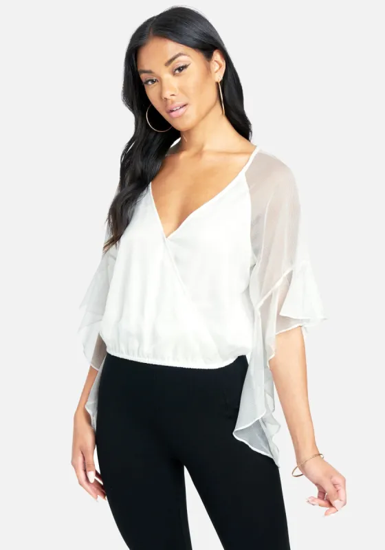 Crossover Flowy Sleeve Top sold by Bebe