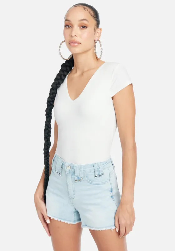 Cap Sleeve Shoulder Pad Rib Bodysuit sold by Bebe