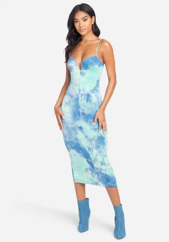 Printed Plunge Neck Bodycon Midi Dress sold by Bebe