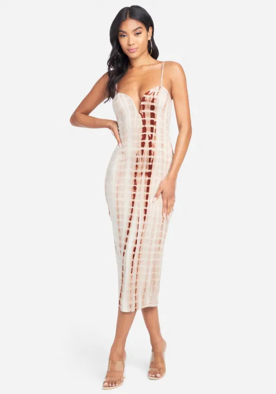 Printed Plunge Neck Bodycon Midi Dress sold by Bebe