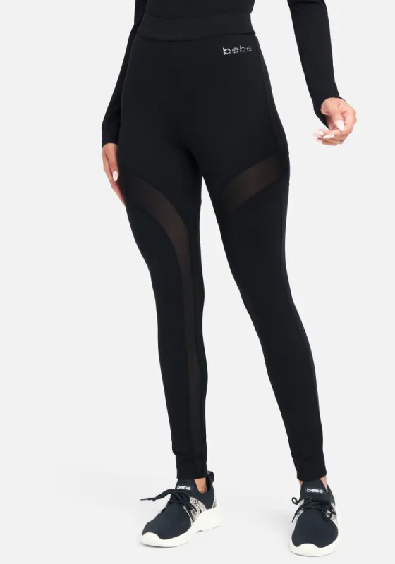 Bebe Logo High Waist Mesh Detail Legging sold by Bebe