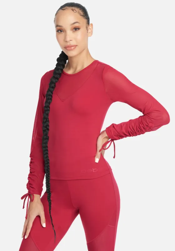 Bebe Logo Mesh Ruched Sleeve Top sold by Bebe