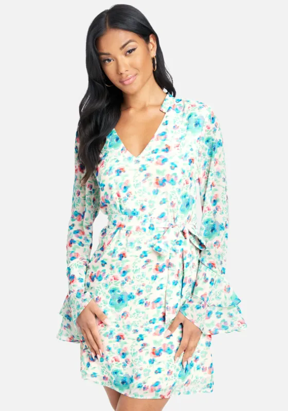Tiered Ruffle Sleeve Printed Dress made by Bebe