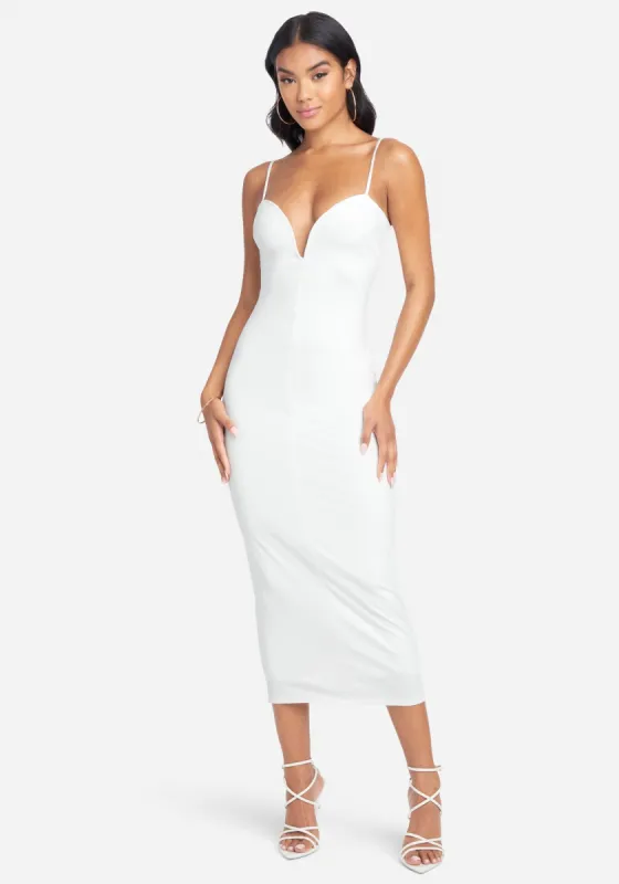 Plunge Neck Bodycon Midi Dress sold by Bebe