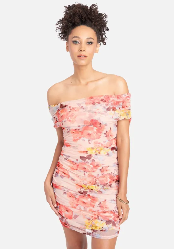 Off Shoulder Floral Ruch Dress sold by Bebe