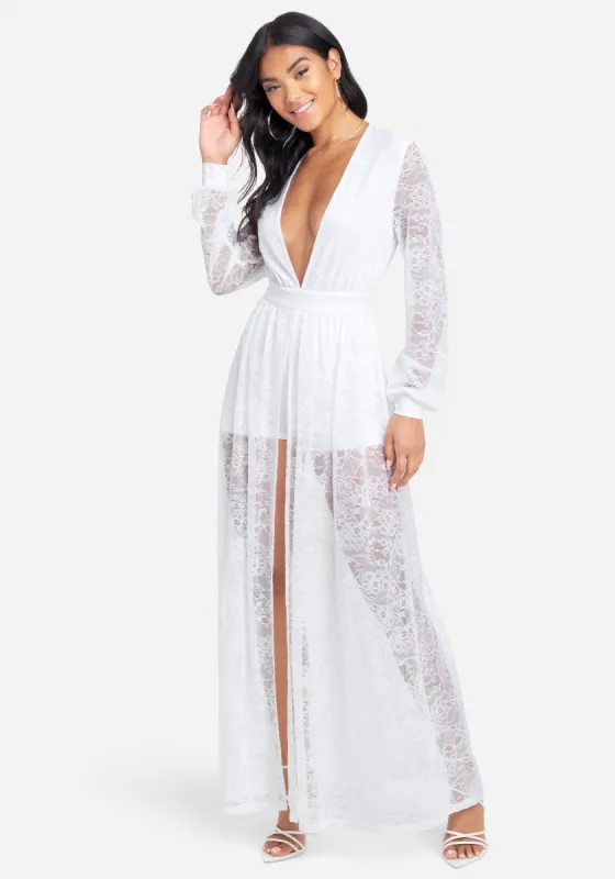 Lace Deep V Maxi Dress sold by Bebe