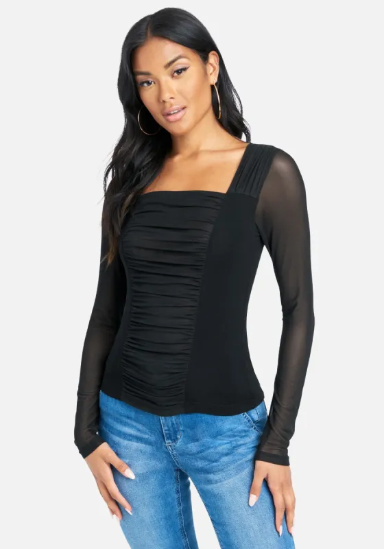 Ruched Front Stretch Mesh Top sold by Bebe