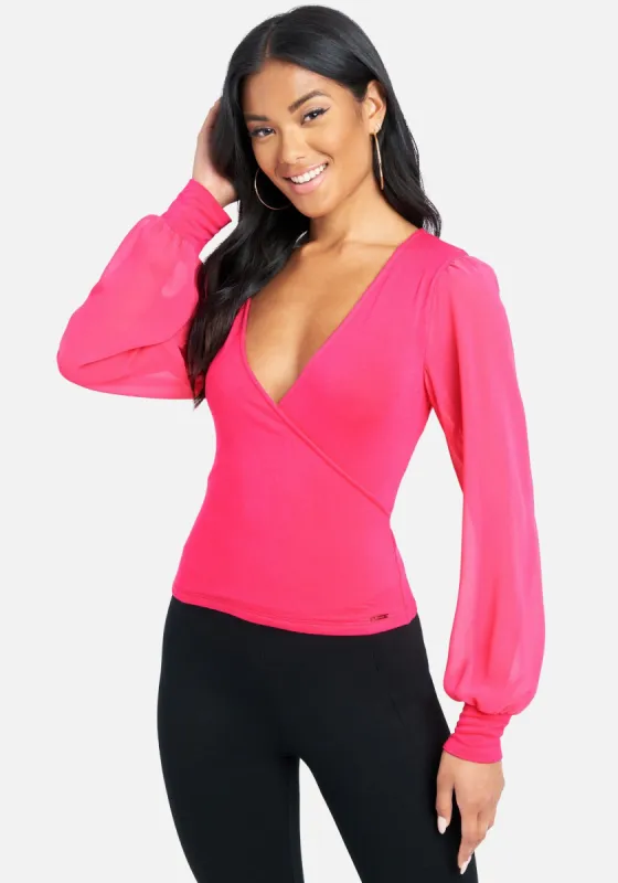 Chiffon Sleeve Wrap Top sold by Bebe