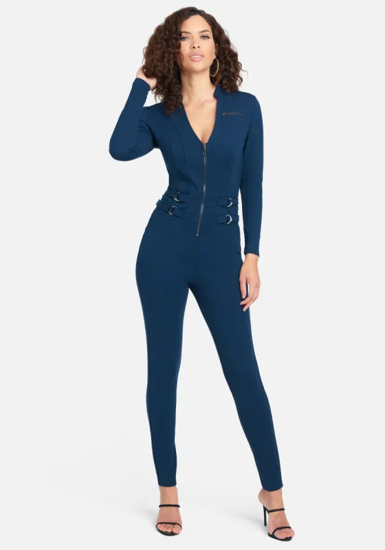 Moto Zip Front Jumpsuit sold by Bebe
