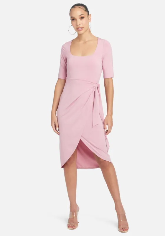 Square Neck Knit Wrap Dress sold by Bebe