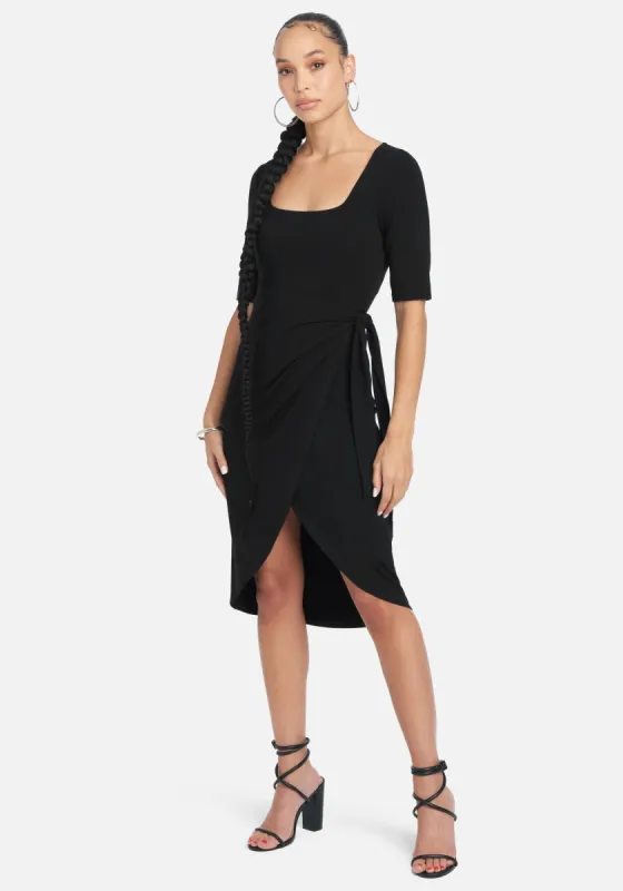Square Neck Knit Wrap Dress sold by Bebe